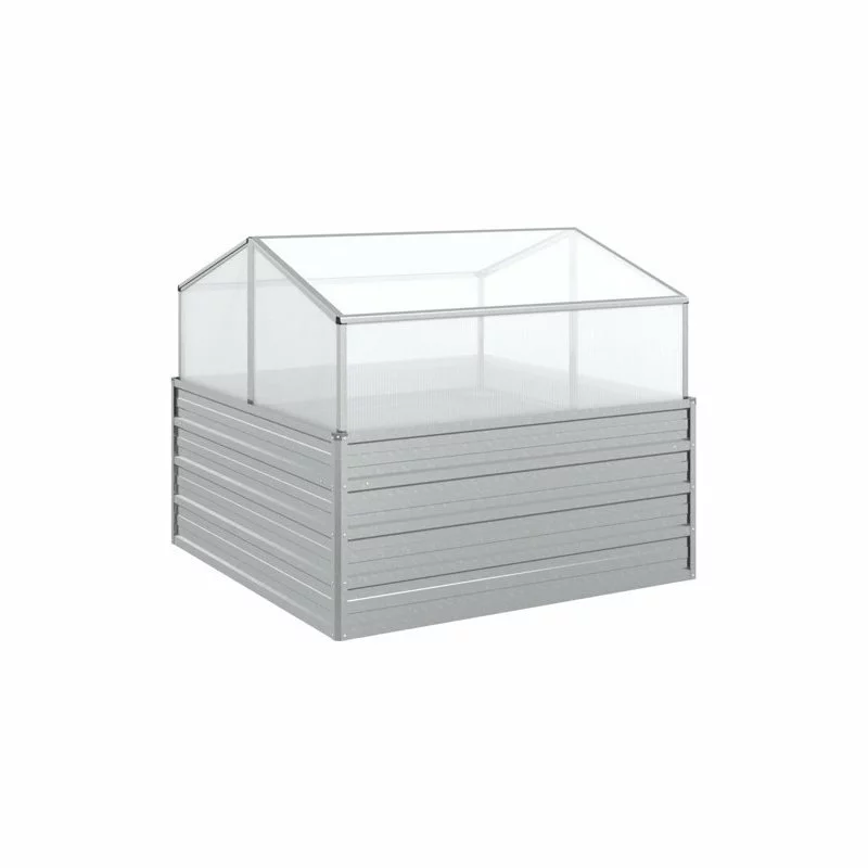 Vida XL International B.V. VidaXL Garden Raised Bed With Greenhouse Silver Outdoor Planter Flower Box 1 Vida XL International B.V. VidaXL Garden Raised Bed With Greenhouse Silver Outdoor Planter Flower Box
