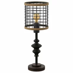 StyleCraft Home Collection Black Metal Mini Lamp With Cage Shade And Edison Bulb