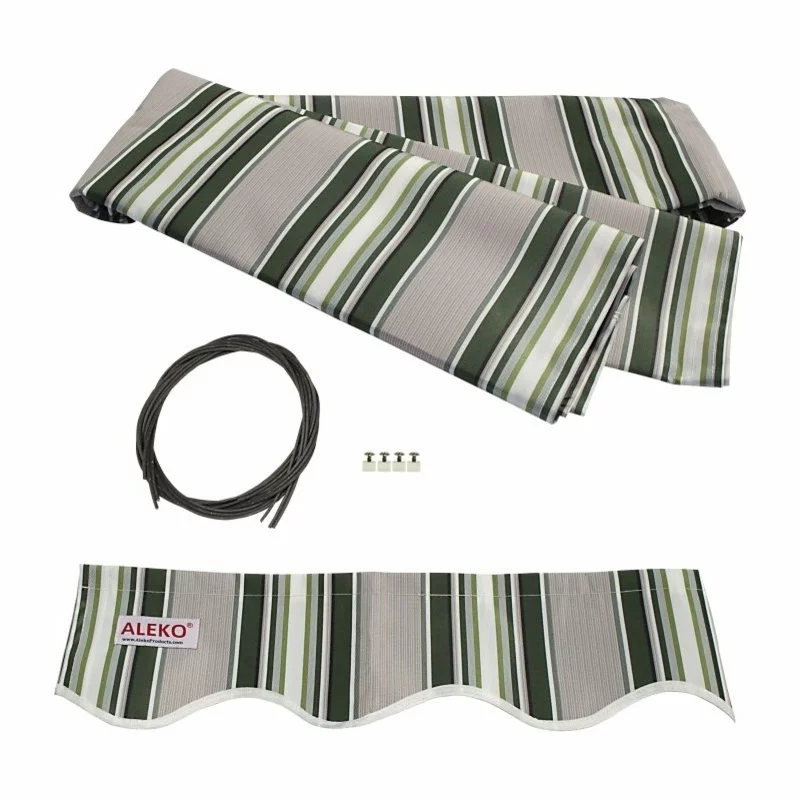 Aleko Products Awning Fabric For Retractable Awning, Multistriped Green, 20'x10' 1 Aleko Products Awning Fabric For Retractable Awning, Multistriped Green, 20'x10'