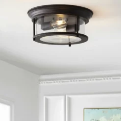 JONATHAN Y Lauren 13.25" Metal And Glass Led Flush Mount, Oil Rubbed Bronze/Clear -Ceiling Lighting Shop 8091bc0e0387c046 5430 w800 h800 b0 p0