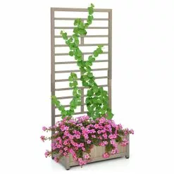 Costway 68in Wood Planter Box W/ Trellis Raised Garden Bed For Climbing Plants