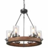 LNC Lighting LNC 6-Light Farmhouse Wagon Wheel Wood And Seeded Glass Shade Chandelier