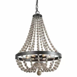 LNC Lighting LNC 6-light Farmhouse Black Brushed Wood Beaded Candle Chandelier