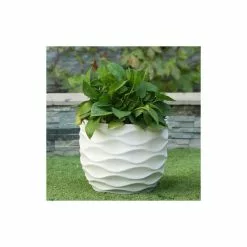 LuxenHome White Wavy Design Planter