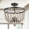 LNC Lighting LNC 3-light Flush Mounts Ceiling Lights Distressed Wood Beads Black Finish Retro
