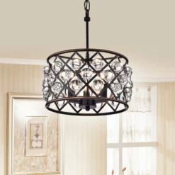 Edvivi Lighting Azha 3-Light Oil Rubbed Bronze Drum Pendant Chandelier With Crystal Spheres Glam -Ceiling Lighting Shop 83e14f540d927e9e 0649 w800 h800 b0 p0
