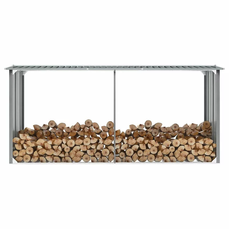 Vida XL International B.V. VidaXL Garden Log Storage Shed Galvanized Steel 129.9" Gray Outdoor Firewood 2 Vida XL International B.V. VidaXL Garden Log Storage Shed Galvanized Steel 129.9" Gray Outdoor Firewood - Image 2