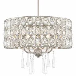 Kira Home Amelia 18" Chic Crystal Chandelier Pendant Light, Brushed Nickel