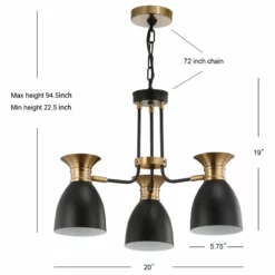 JONATHAN Y Edison Metal LED Pendant, Black, Brass Gold, Width: 20" -Ceiling Lighting Shop 8621ed5e037e2fd3 9035 w800 h800 b1 p0