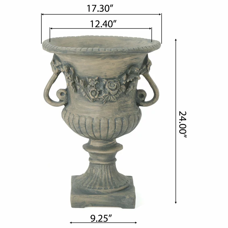 GDFStudio GDF Studio Bunny Vista Outdoor Light Weight Cast Stone Urn, Antique Gray 3 GDFStudio GDF Studio Bunny Vista Outdoor Light Weight Cast Stone Urn, Antique Gray - Image 3