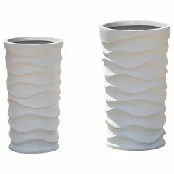 LuxenHome 2-Piece White Finish Tall Wavy MgO Planters