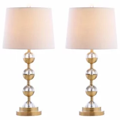 JONATHAN Y Avery 27.5" Crystal Table Lamp, Clear And Brass Gold, Set Of 2