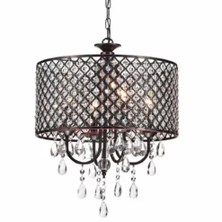 Edvivi Lighting Marya 4-Light Oil Rubbed Bronze Round Beaded Drum Chandelier Crystals Glam