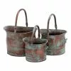 Benzara, Woodland Imprts, The Urban Port Green Tinged Metal Bucket Planter With Handles With Set Of 3