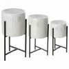 Glitzhome 3-Piece Washed White Metal Plant Stand Set