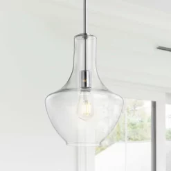 JONATHAN Y Watts 10.5" Glass, Metal LED Pendant, Chrome/Clear, Width: 10.5"
