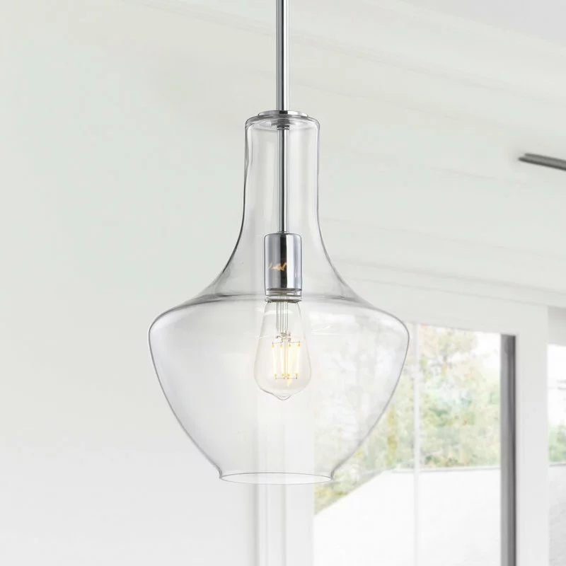 JONATHAN Y Watts 10.5" Glass, Metal LED Pendant, Chrome/Clear, Width: 10.5" 1 JONATHAN Y Watts 10.5" Glass, Metal LED Pendant, Chrome/Clear, Width: 10.5"
