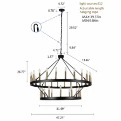 Aiwen 36-Light 47" Wagon Wheel Chandelier Candle Tiered Pendant Lighting, Black -Ceiling Lighting Shop 8ee1eafc017f694c 1434 w800 h800 b1 p0