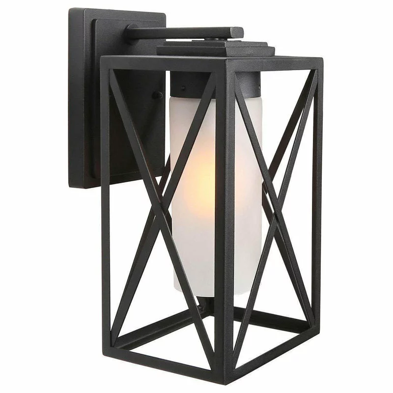 LALUZ Farmhouse Black Lantern Outdoor Wall Lighting Sconces With Glass Shade 2 LALUZ Farmhouse Black Lantern Outdoor Wall Lighting Sconces With Glass Shade - Image 2