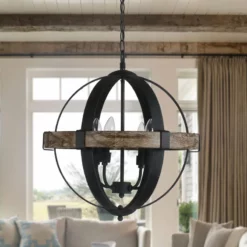 FLINT GARDEN INC Farmhouse 4-Light Weathered Oak Wooden Orb Chandelier -Ceiling Lighting Shop 90e1b8d20e718510 4307 w800 h800 b0 p0