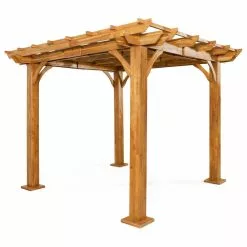 GDFStudio Dorain Outdoor 10'x10' Acacia Wood Pergola, Teak -Ceiling Lighting Shop 92110fce01729b5e 7754 w800 h800 b1 p0