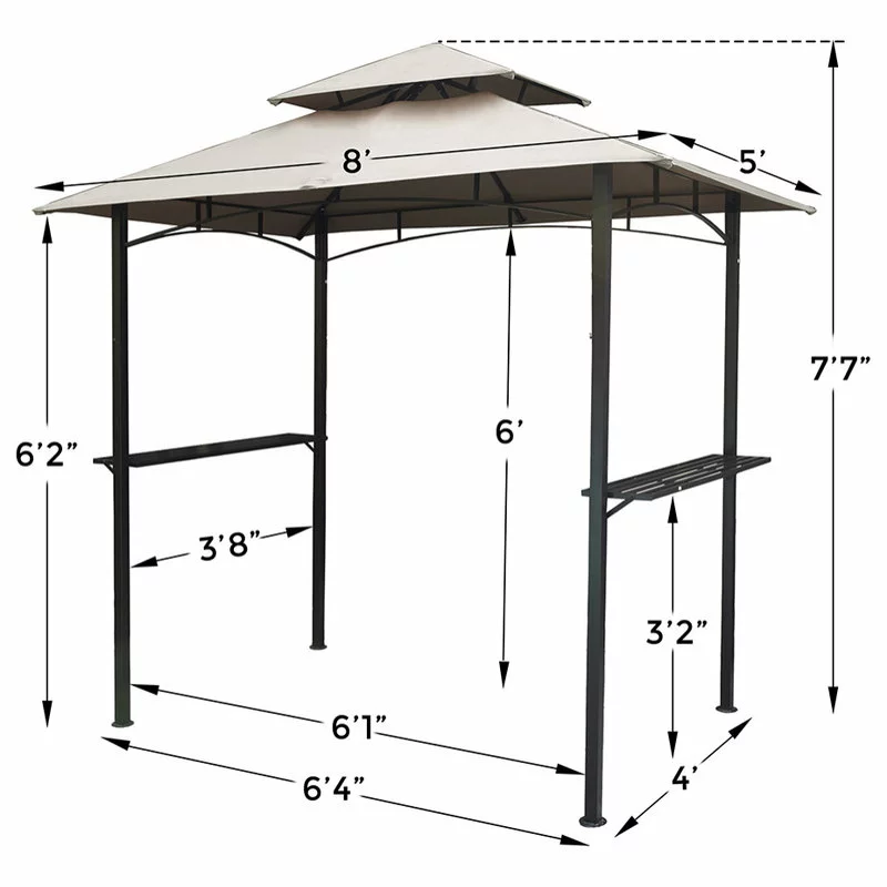 HIO 8 Ft. X 5 Ft. 2-Tier Steel Grill Gazebo With Shelves, Beige 4 HIO 8 Ft. X 5 Ft. 2-Tier Steel Grill Gazebo With Shelves, Beige - Image 4