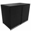 Vida XL International B.V. VidaXL Double Wheelie Bin Shed Poly Rattan Wicker Black Garden Dustbin Storage