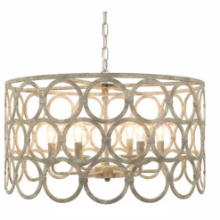 ELLE B Hope Washed Gray Transitional Large Drum Chandelier, 24" Round