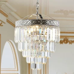 JONATHAN Y Wyatt 2-Light Crystal LED Chandelier, Polished Nickel/Clear, Width: 12" -Ceiling Lighting Shop 94b1659f039b6e43 5995 w800 h800 b0 p0