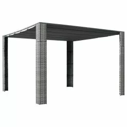 Vida XL International B.V. VidaXL Gazebo With Sliding Roof Poly Rattan 118.1" Gray And Anthracite Canopy