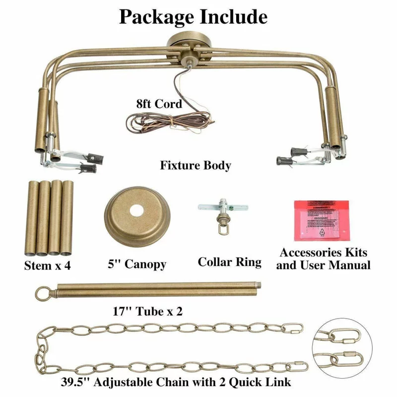 LNC Lighting LNC 8-Light Antique Gold Modern And Contemporary Linear Chaderlier 36"H 9 LNC Lighting LNC 8-Light Antique Gold Modern And Contemporary Linear Chaderlier 36"H - Image 9