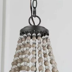 LNC Lighting LNC 6-light Farmhouse Black Brushed Wood Beaded Candle Chandelier -Ceiling Lighting Shop 966152f603230823 9960 w800 h800 b0 p0