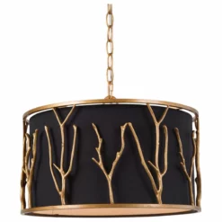 LNC Lighting LNC 4-Lights Black Drum Modern Antique Gold Chandelier For Living Room