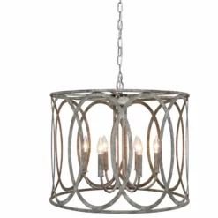 LIGHT CITIZEN Chatrie 24" Round Distressed Gray Drum Pendant