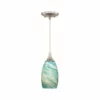 Vaxcel Milano Mini Pendant With Art Glass, Satin Nickel, Celeste Wave Glass