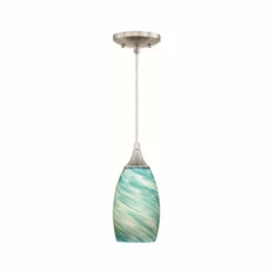 Vaxcel Milano Mini Pendant With Art Glass, Satin Nickel, Celeste Wave Glass