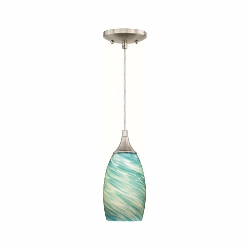 Vaxcel Milano Mini Pendant With Art Glass, Satin Nickel, Celeste Wave Glass 1 Vaxcel Milano Mini Pendant With Art Glass, Satin Nickel, Celeste Wave Glass