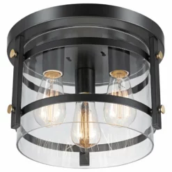 Globe Electric Wexford 3-Light Dark Bronze Semi-Flush Mount Ceiling Light, Clear Glass