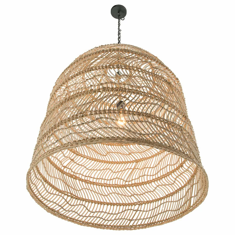 KOUBOO Luhu Open Weave Cane Rib Cloche-shape Pendant Lamp, Natural 4 KOUBOO Luhu Open Weave Cane Rib Cloche-shape Pendant Lamp, Natural - Image 4