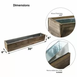 CYS EXCEL, INC CYS Excel Natural Wood Rectangle Planter Box With Removable Zinc Liner, 30"x6"x6 -Ceiling Lighting Shop 98c1f1cc01c2603d 8793 w800 h800 b1 p0