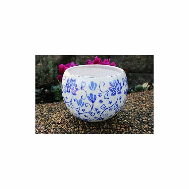 U.S. Sourcing Inc./Goodman And Wife Old World Hand-Pressed Blue And White Floral Pattern Ceramic Round Garden Pot, F 3 U.S. Sourcing Inc./Goodman And Wife Old World Hand-Pressed Blue And White Floral Pattern Ceramic Round Garden Pot, F - Image 3