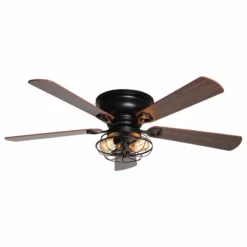 Whoselamp 48 Black 5 Blades Industrial Flush Mounted Ceiling Fan With Remote Control