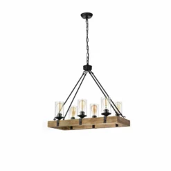 Edvivi Lighting 6-Light Matte Black And Vintage Wood Farmhouse Linear Chandelier Clear Glass -Ceiling Lighting Shop 9d111ab20d684b91 0712 w800 h800 b0 p0