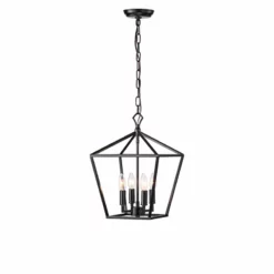Edvivi Lighting 4-Light Matte Black Lantern Pendant Chandelier 12" With Nickle Or Black Sleeve -Ceiling Lighting Shop 9d314eb50edcb4c9 5981 w800 h800 b0 p0