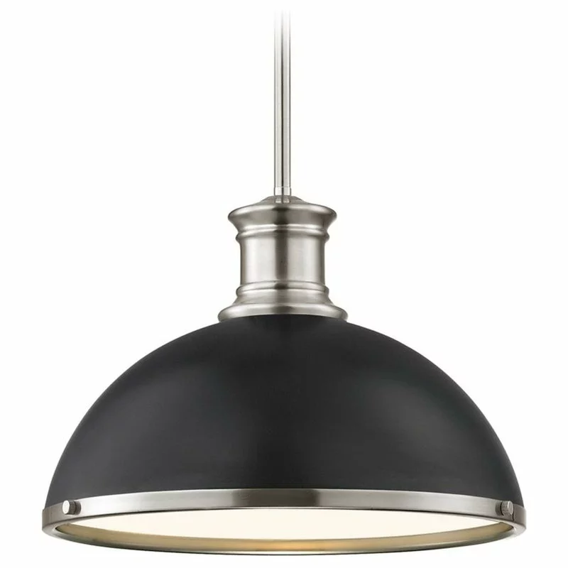 Destination Lighting Industrial Pendant Light Black And Satin Nickel 13.38-Inch Wide 1 Destination Lighting Industrial Pendant Light Black And Satin Nickel 13.38-Inch Wide