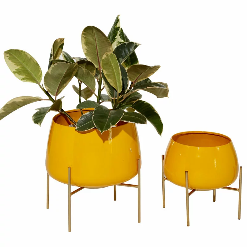 Brimfield & May Modern Yellow Metal Planter 51974 1 Brimfield & May Modern Yellow Metal Planter 51974