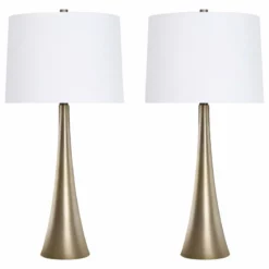 Lumisource 29.5" Plated Gold Metal Tapered Table Lamp, Set Of 2