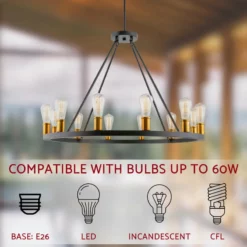 Kira Home Jericho 36" Rustic Farmhouse Wagon Wheel Chandelier, Round Kitchen -Ceiling Lighting Shop a4a1828800d382c5 8480 w800 h800 b0 p0