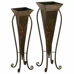 Benzara, Woodland Imprts, The Urban Port Antique Style Metal Planter Elegant Design Set Of 2 Patio Garden Decor 22766