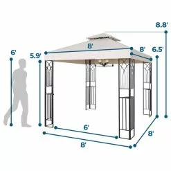 HIO 8 Ft. X 8 Ft. Beige Soft Top Steel Outdoor Patio Gazebo With Shelves -Ceiling Lighting Shop a631c0fa017610bf 7806 w800 h800 b1 p0